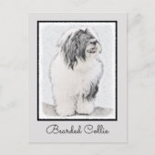 Bearded Collie Drawing - Cute Original Dog Art Briefkaart (Voorkant)
