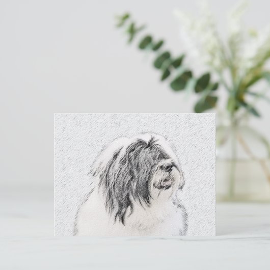 Bearded Collie Drawing - Cute Original Dog Art Briefkaart (Staand voorkant)