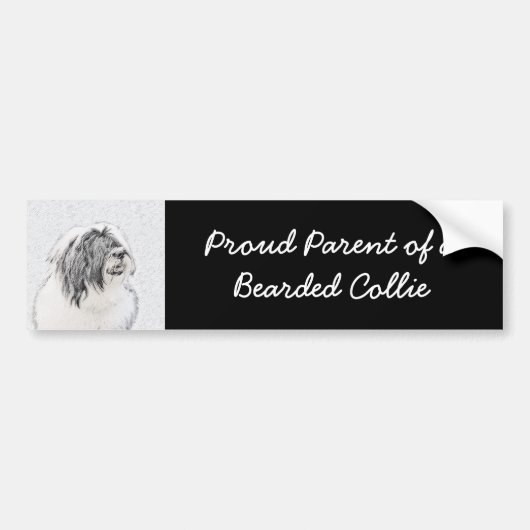 Bearded Collie Drawing - Cute Original Dog Art Bumpersticker (Voorkant)
