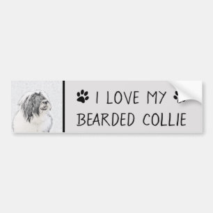 Bearded Collie Drawing - Cute Original Dog Art Bumpersticker