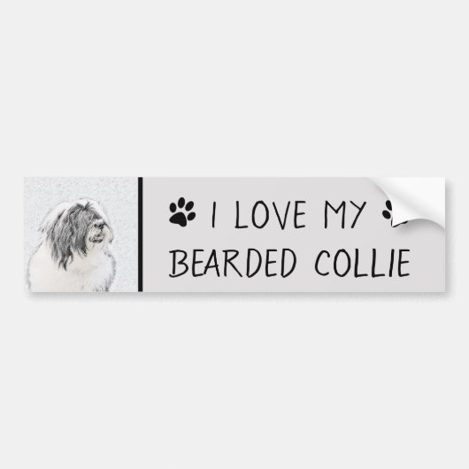 Bearded Collie Drawing - Cute Original Dog Art Bumpersticker (Voorkant)