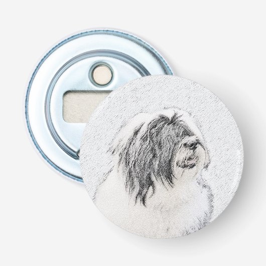 Bearded Collie Drawing - Cute Original Dog Art Button Flesopener (Voorkant)