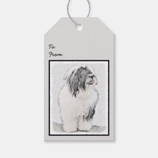 Bearded Collie Drawing - Cute Original Dog Art Cadeaulabel (Voorkant)