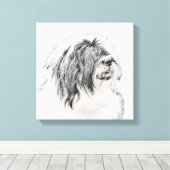 Bearded Collie Drawing - Cute Original Dog Art Canvas Afdruk (Insitu (Houten vloer))
