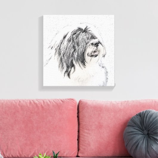 Bearded Collie Drawing - Cute Original Dog Art Canvas Afdruk (Insitu (Woonkamer))