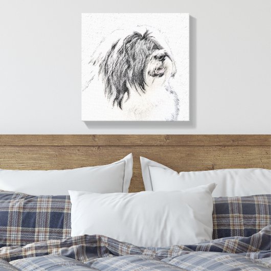 Bearded Collie Drawing - Cute Original Dog Art Canvas Afdruk (Insitu (Slaapkamer))