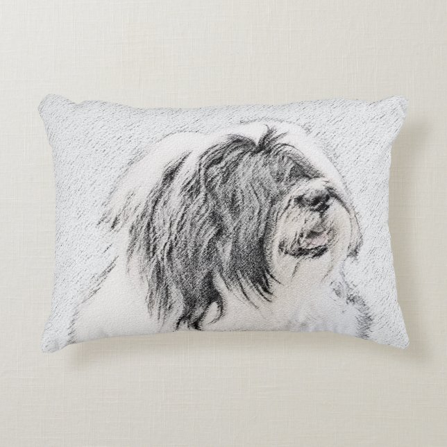 Bearded Collie Drawing - Cute Original Dog Art Decoratief Kussen (Voorkant)