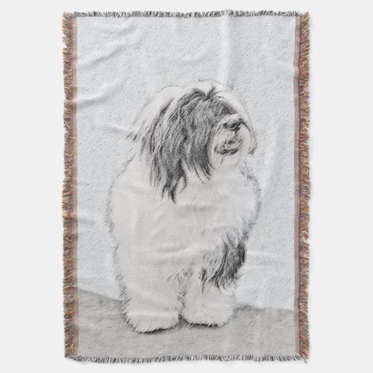 Bearded Collie Drawing - Cute Original Dog Art Deken (Voorkant Verticaal)