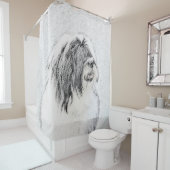 Bearded Collie Drawing - Cute Original Dog Art Douchegordijn (In situ)
