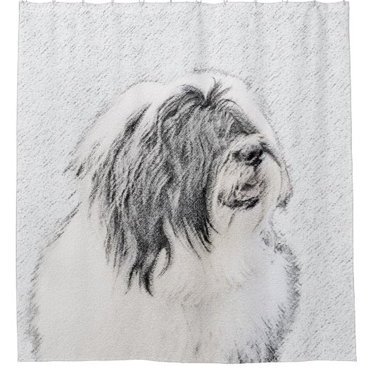 Bearded Collie Drawing - Cute Original Dog Art Douchegordijn (Voorkant)