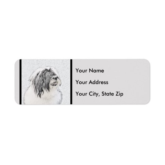 Bearded Collie Drawing - Cute Original Dog Art Etiket (Voorkant)