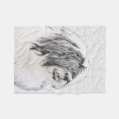 Bearded Collie Drawing - Cute Original Dog Art Fleece Deken (Voorkant (Horizontaal))