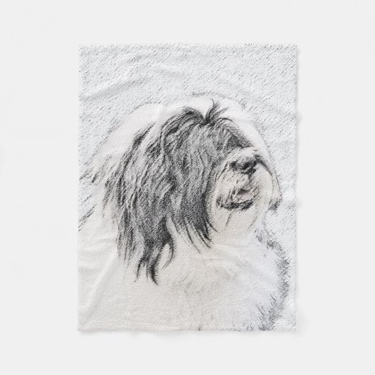 Bearded Collie Drawing - Cute Original Dog Art Fleece Deken (Voorkant)