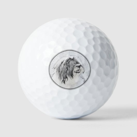 Bearded Collie Drawing - Cute Original Dog Art Golfballen (Voorkant)