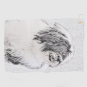 Bearded Collie Drawing - Cute Original Dog Art Golfhanddoek (Horizontaal)
