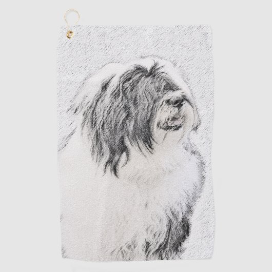 Bearded Collie Drawing - Cute Original Dog Art Golfhanddoek (Voorkant)