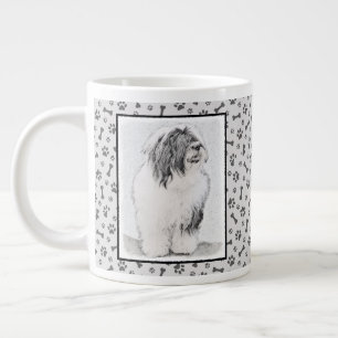 Bearded Collie Drawing - Cute Original Dog Art Grote Koffiekop
