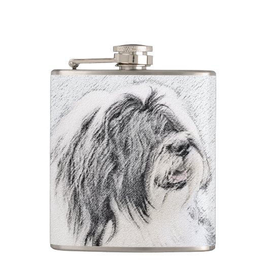 Bearded Collie Drawing - Cute Original Dog Art Heupfles (Voorkant)
