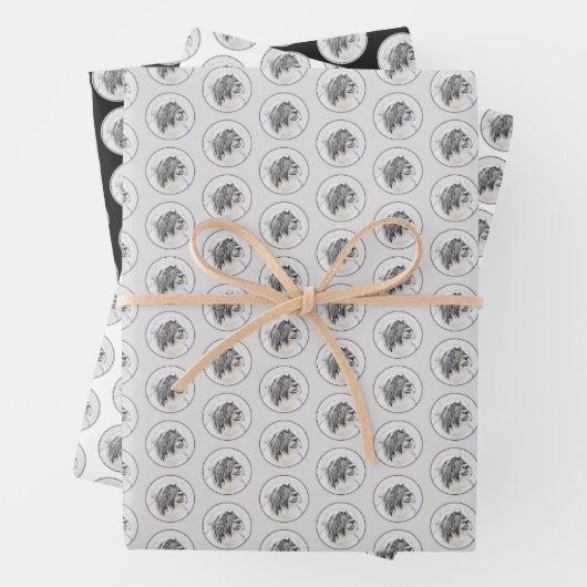 Bearded Collie Drawing - Cute Original Dog Art Inpakpapier Vel (In situ)