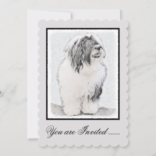 Bearded Collie Drawing - Cute Original Dog Art Kaart (Voorkant)