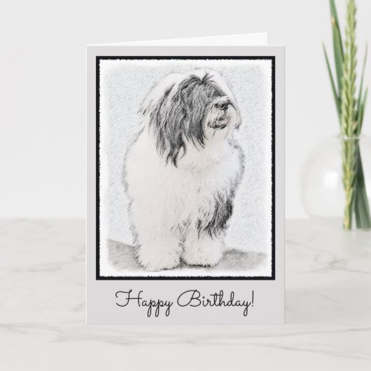 Bearded Collie Drawing - Cute Original Dog Art Kaart (Voorkant)