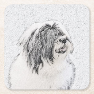 Bearded Collie Drawing - Cute Original Dog Art Kartonnen Onderzetters