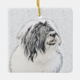 Bearded Collie Drawing - Cute Original Dog Art Keramisch Ornament