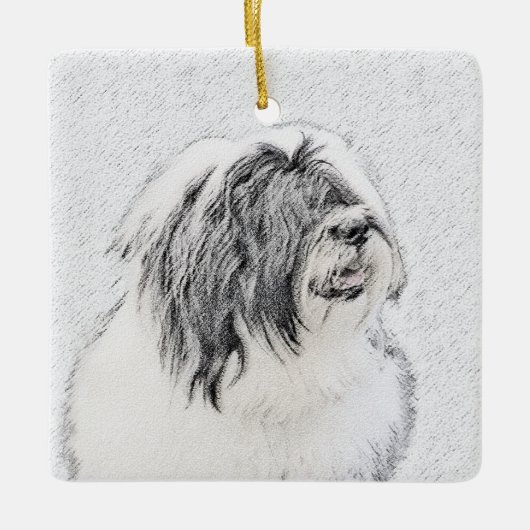 Bearded Collie Drawing - Cute Original Dog Art Keramisch Ornament (Voorkant)