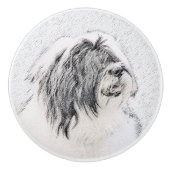 Bearded Collie Drawing - Cute Original Dog Art Keramische Knop (Voorkant)