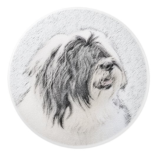 Bearded Collie Drawing - Cute Original Dog Art Keramische Knop (Voorkant)