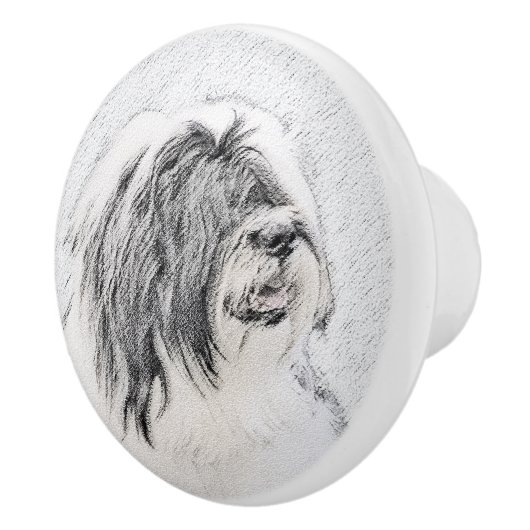 Bearded Collie Drawing - Cute Original Dog Art Keramische Knop (Rechts)