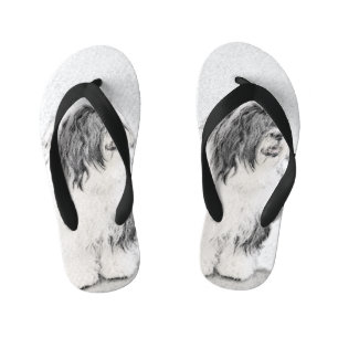 Bearded Collie Drawing - Cute Original Dog Art Kinder Teenslippers