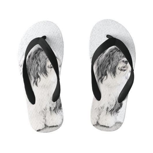Bearded Collie Drawing - Cute Original Dog Art Kinder Teenslippers (Voetbed)