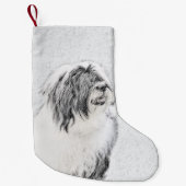 Bearded Collie Drawing - Cute Original Dog Art Kleine Kerstsok (Voorkant)
