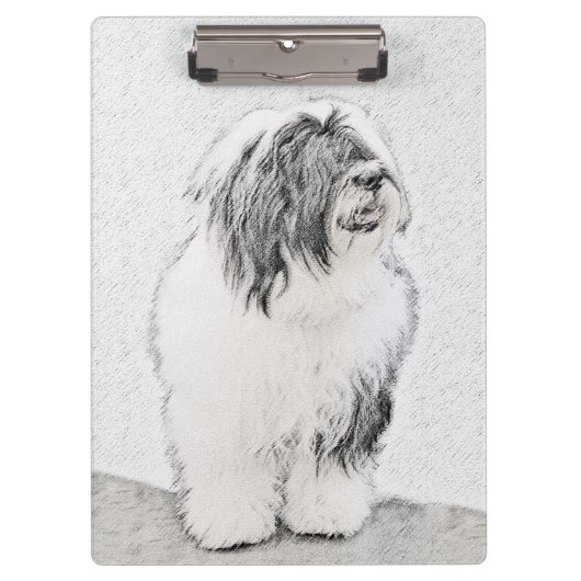 Bearded Collie Drawing - Cute Original Dog Art Klembord (Voorkant)
