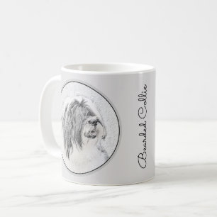 Bearded Collie Drawing - Cute Original Dog Art Koffiemok