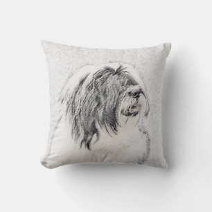 Bearded Collie Drawing - Cute Original Dog Art Kussen