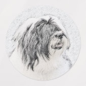 Bearded Collie Drawing - Cute Original Dog Art Labels (Design 2)