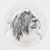 Bearded Collie Drawing - Cute Original Dog Art Labels (Design 1)