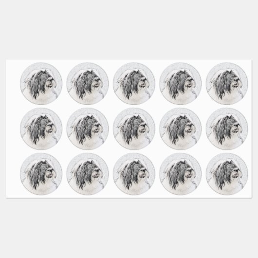 Bearded Collie Drawing - Cute Original Dog Art Labels (Vel)