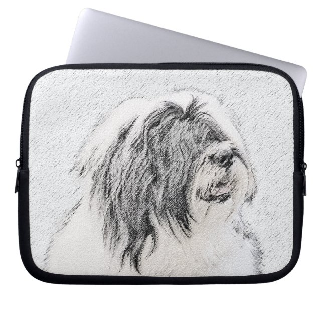 Bearded Collie Drawing - Cute Original Dog Art Laptop Sleeve (Voorkant)