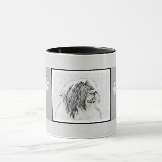 Bearded Collie Drawing - Cute Original Dog Art Mok (Midden)