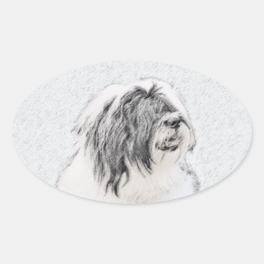 Bearded Collie Drawing - Cute Original Dog Art Ovale Sticker (Voorkant)