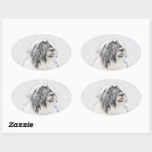 Bearded Collie Drawing - Cute Original Dog Art Ovale Sticker (Vel)
