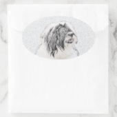 Bearded Collie Drawing - Cute Original Dog Art Ovale Sticker (Tas)