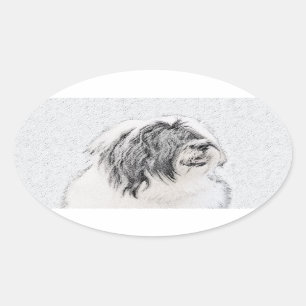 Bearded Collie Drawing - Cute Original Dog Art Ovale Sticker