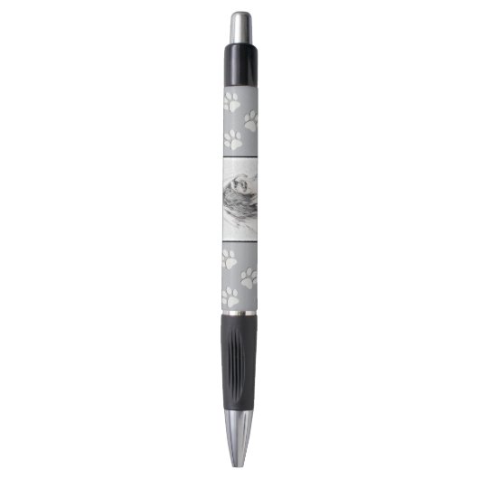 Bearded Collie Drawing - Cute Original Dog Art Pen (Voorkant Verticaal)