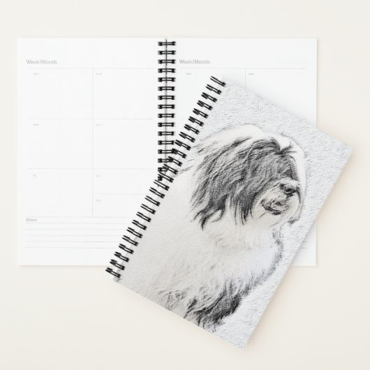 Bearded Collie Drawing - Cute Original Dog Art Planner (Display)