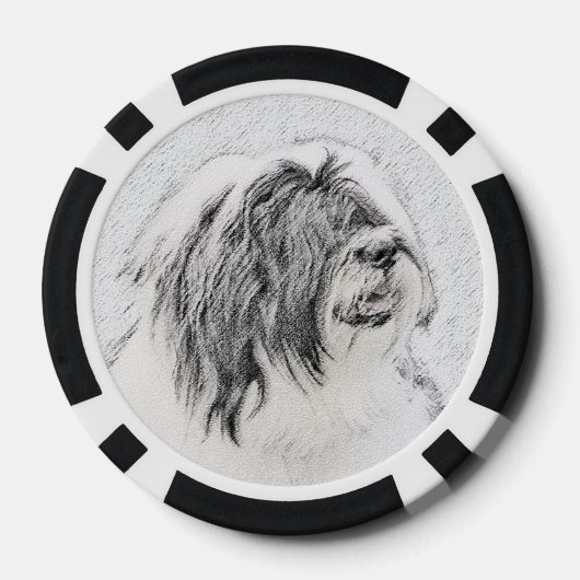 Bearded Collie Drawing - Cute Original Dog Art Poker Chips (Achterkant)