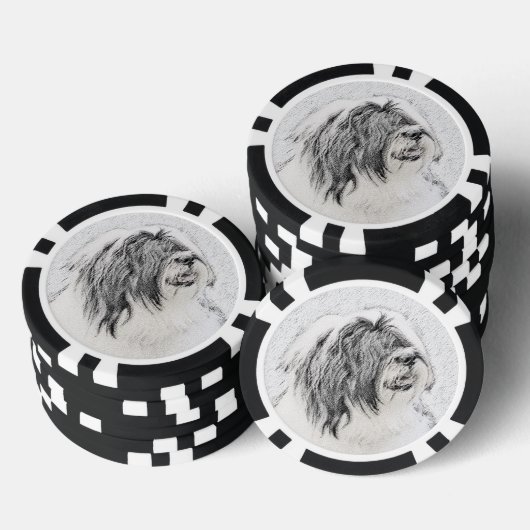 Bearded Collie Drawing - Cute Original Dog Art Poker Chips (Opstapeling)